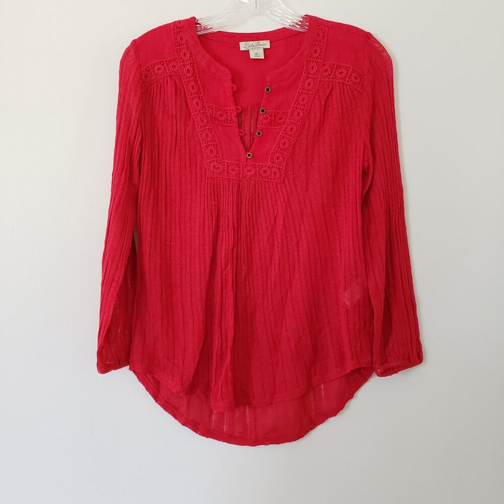 Lucky Brand Boho Red Top Rayon Linen Size XS